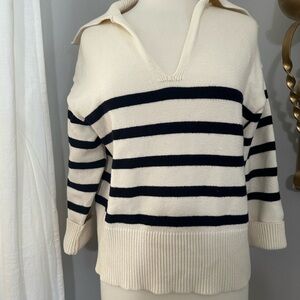 Zara V-Neck Sweater with Black Stripes
